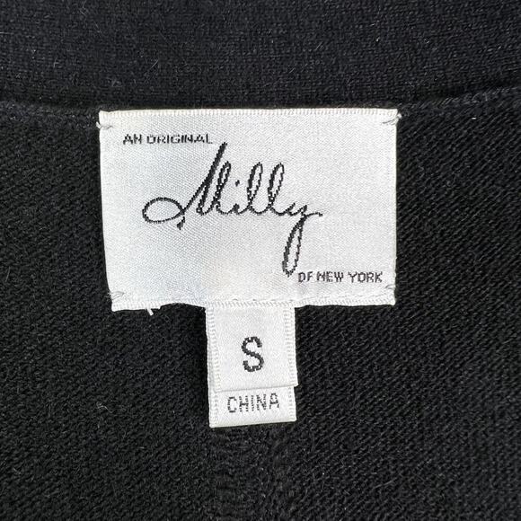 Milly Black Angora Blend Knit Cardigan Sweater Snap Button Crystal Flower SMALL - Picture 4 of 7